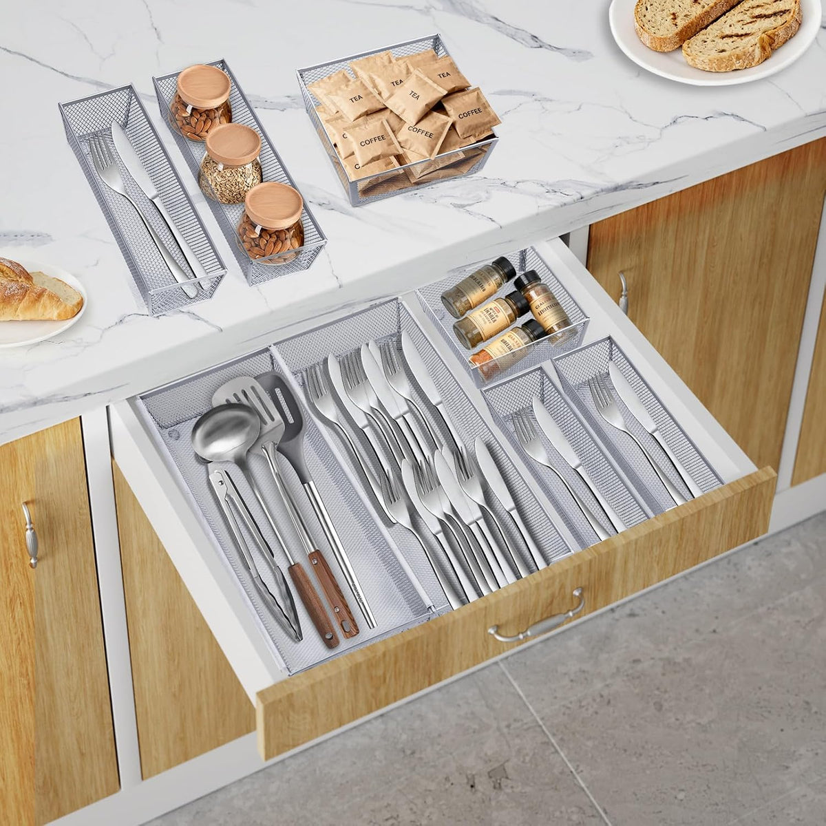Neudeco Silverware Drawer Organizer, Pack 5, Silver