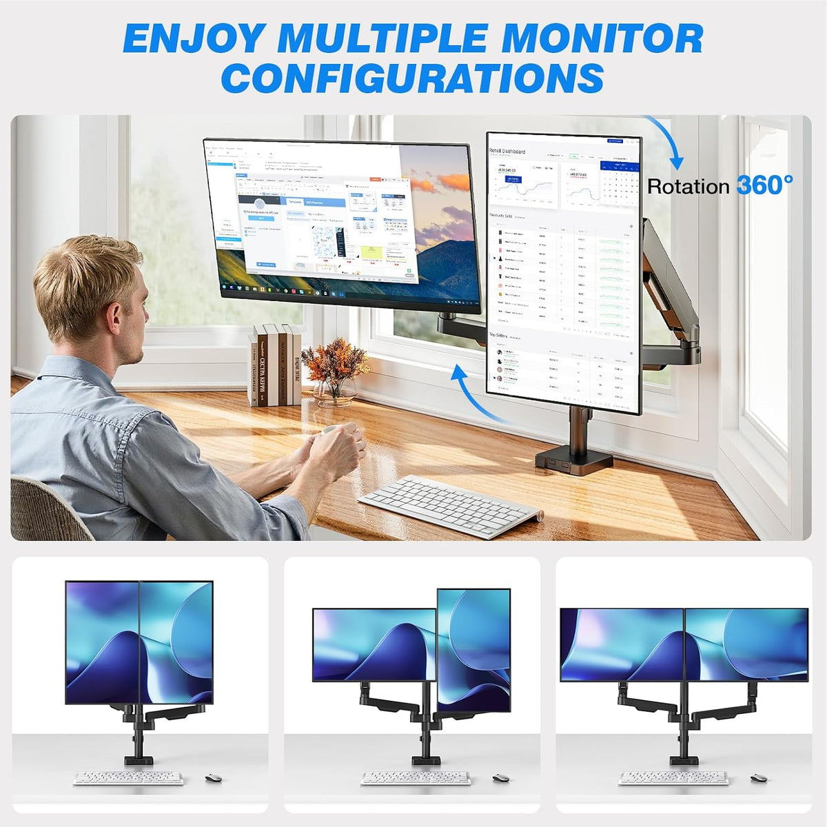 Rfiver Dual Monitor Stand Desk Mount for 17-34" Screens Holds up to 22lbs
