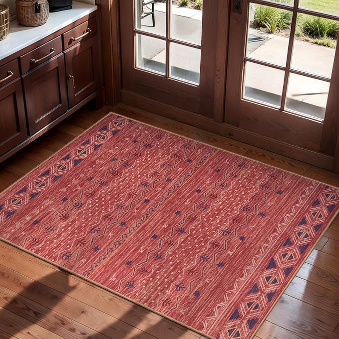 SERISSA 2x3 Rugs for Entryway, Washable Non-Slip Red Ochre Small Area Rug