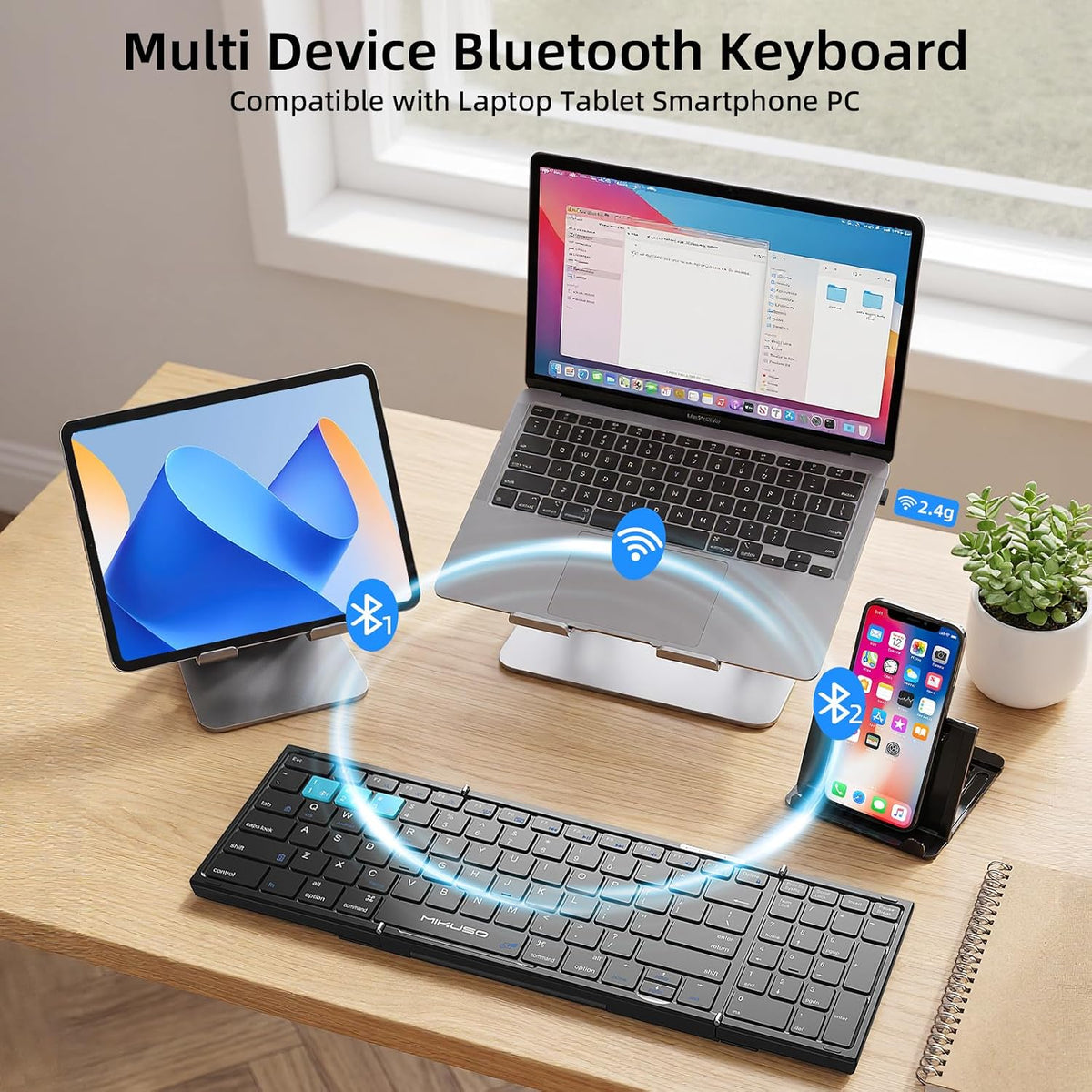 Foldable Keyboard with Touchpad,Numeric Keypad,3 Devices (2.4G+BTx2)
