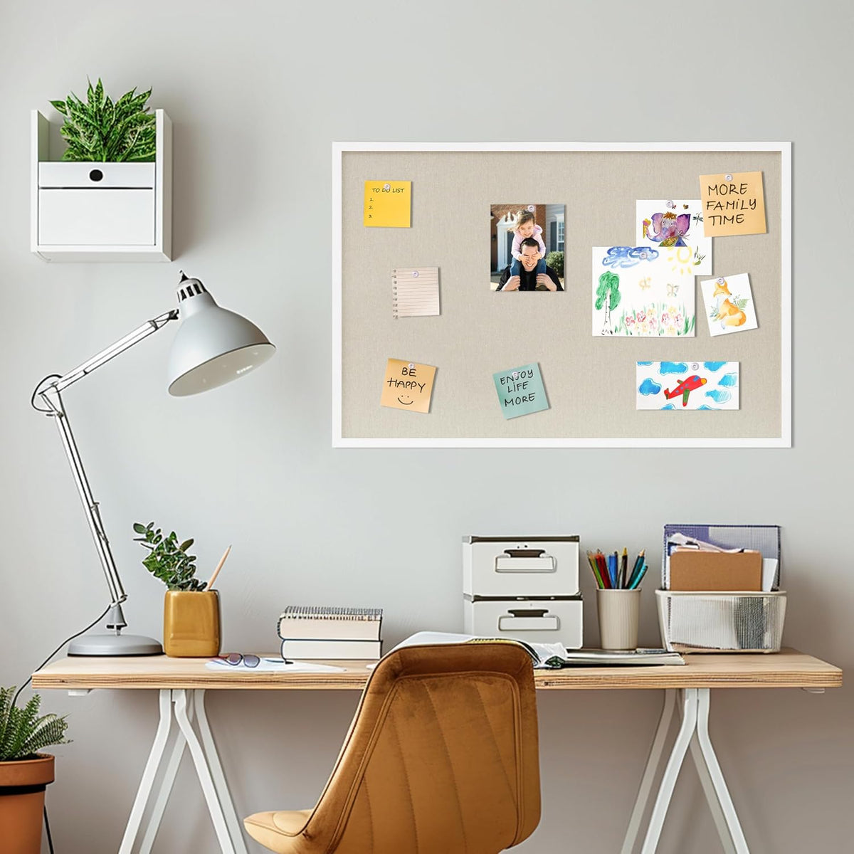 DAHAPYBOO Cork Board with Linen White,Bulletin Board 36"x24"