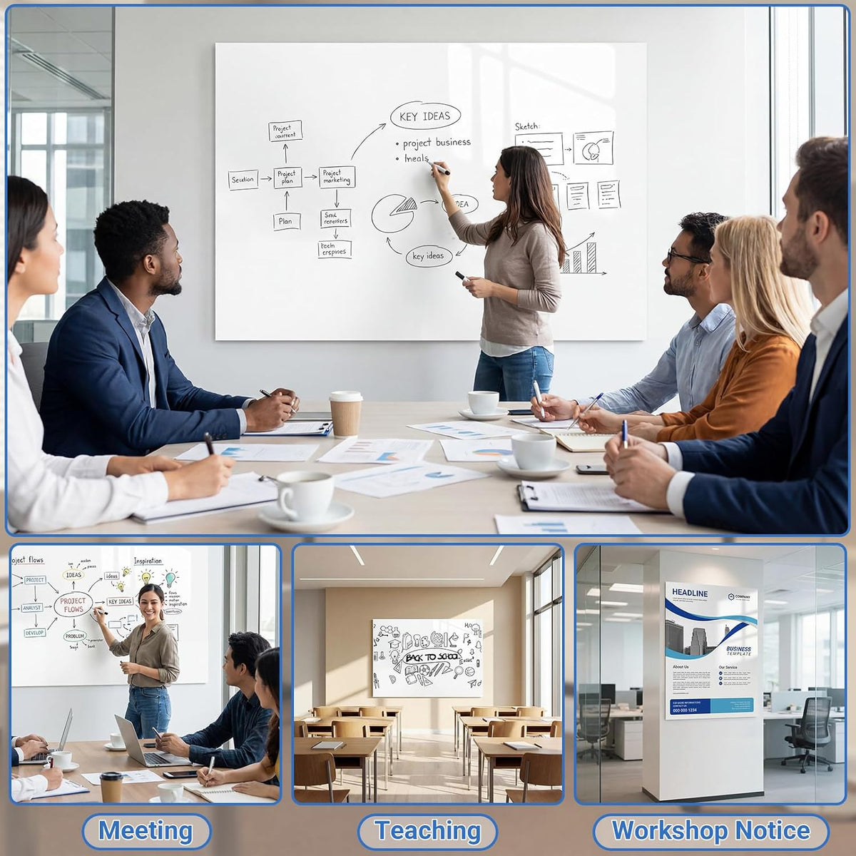 AFMAT White Board Dry Erase Paper, 48" x 36" Whiteboard Wallpaper, with 4 Markers, Stain-Proof & Super Sticky, No Ghost, 4' x 3' Peel and Stick Dry Erase Board Paper Roll for Wall/Home/Office