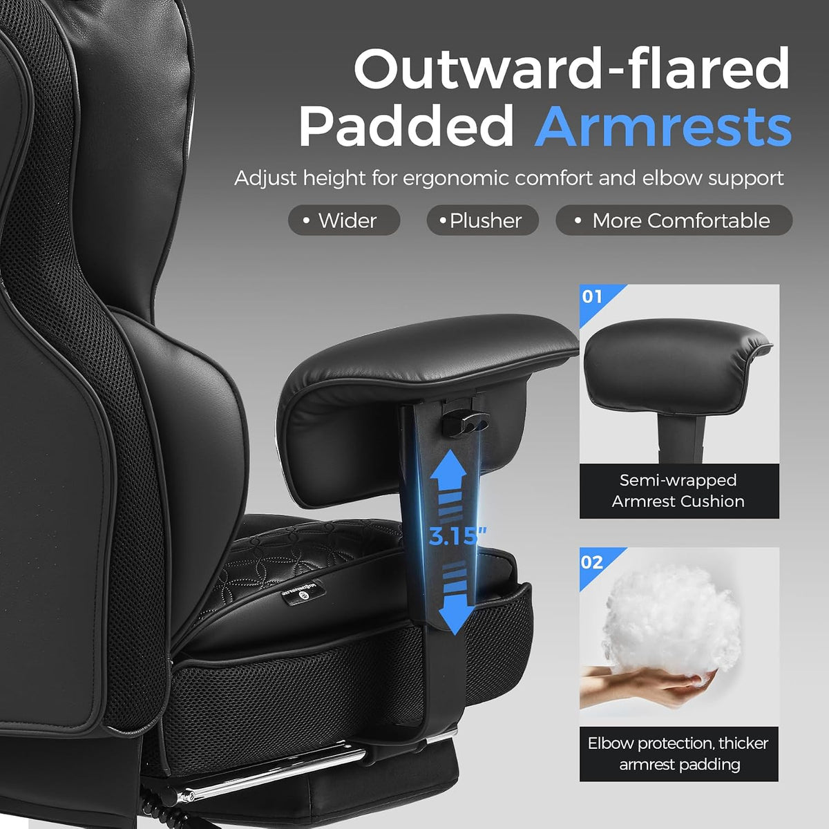 GTPLAYER Big and Tall Gaming Chair 400lbs Heavy Duty Office Chair with Footrest, High Back Pocket Spring Lumbar Support, Ergonomic Wide Comfy Seated Cushion for Lower Back Pain Relief, Carbon-Black