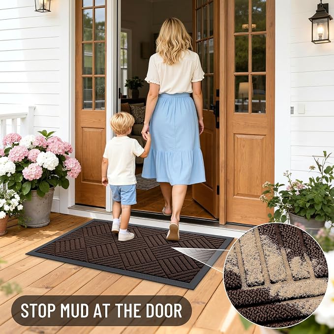 OLANLY Front Door Mat Outside Entrance 29.5x17, Heavy Duty Sturdy Natural