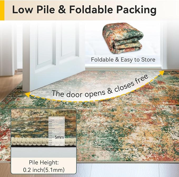 RELEANY Washable Area Rugs 4'x6' Non-Slip Modern Abstract Soft
