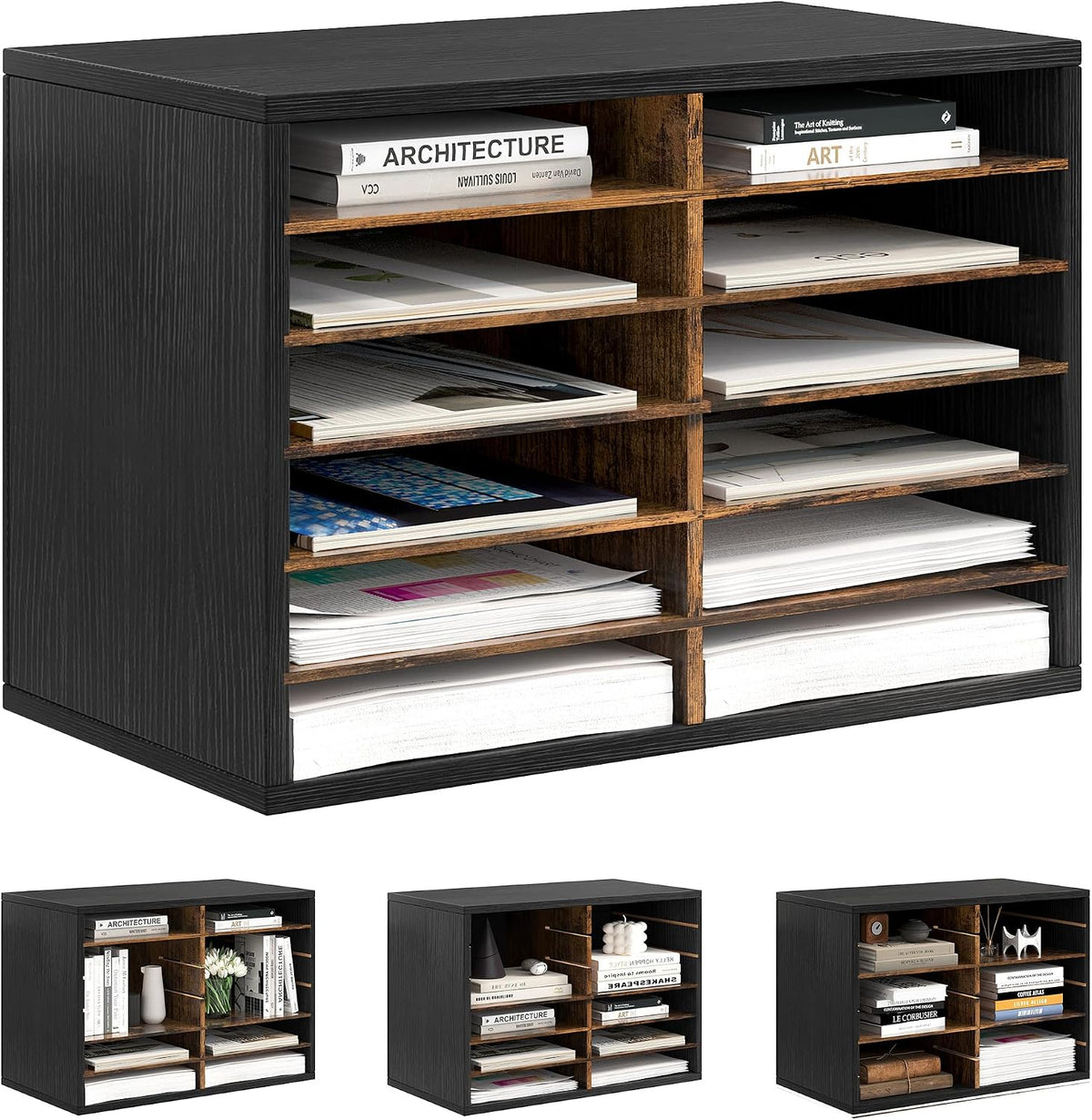 Alpeir Classroom Mailbox 12 Slots with Removable Shelves, Black/Rustic
