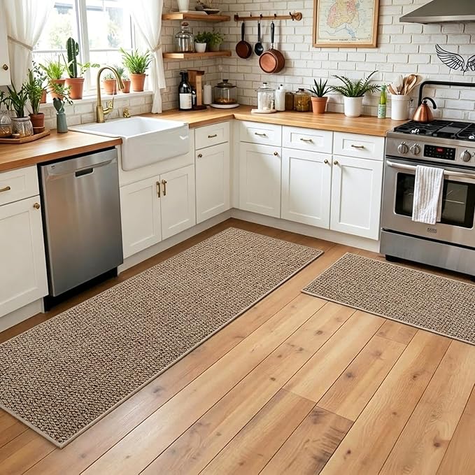 Faux Jute Hallway Runner Rug 2'x6', Washable & Non-Slip, Taupe | 0.27" Low Pile
