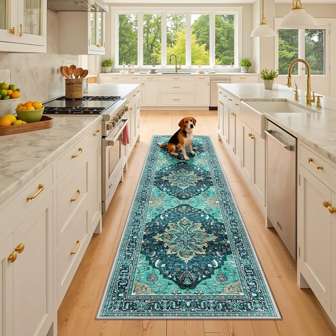 RELEANY Area Rugs Runner 2'6"x8' Washable Non-Slip, Floral Vintage Distress