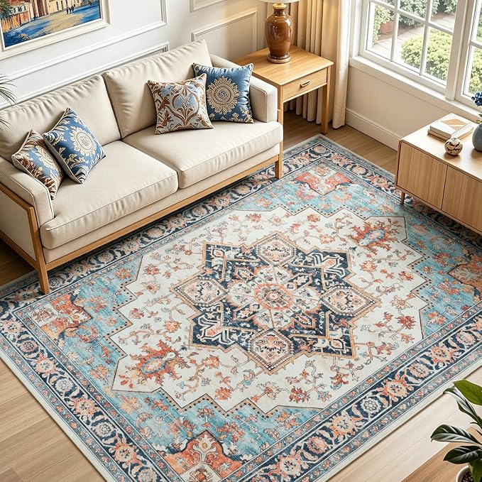 Lofus 5x7 Washable Rugs Non-Slip, Vintage Floral Area Rug