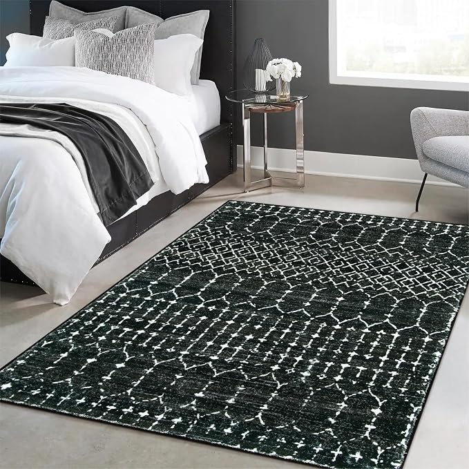 Lahome Moroccan Black Rug for Living Room Washable Area Rug 5x7 Non-Slip