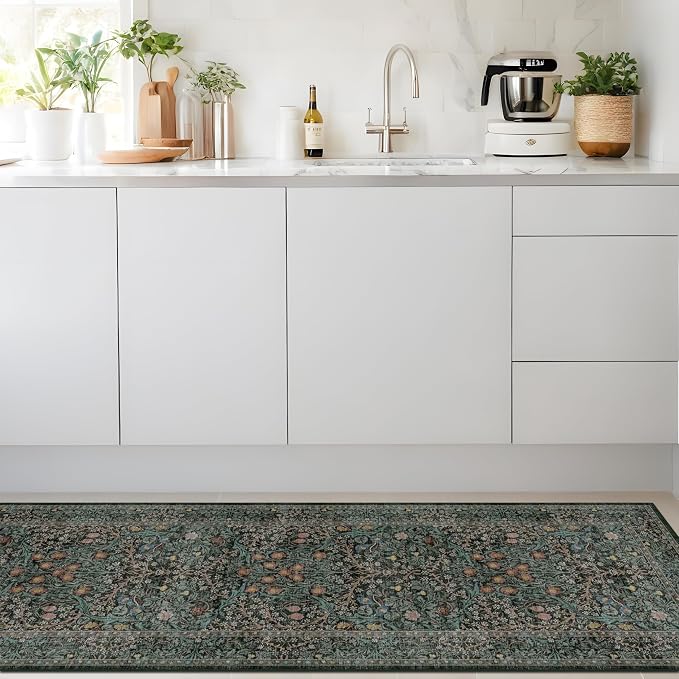 Dark Green 2x7 Long Washable Runner Rug Non Slip, Throw Rugs Runners