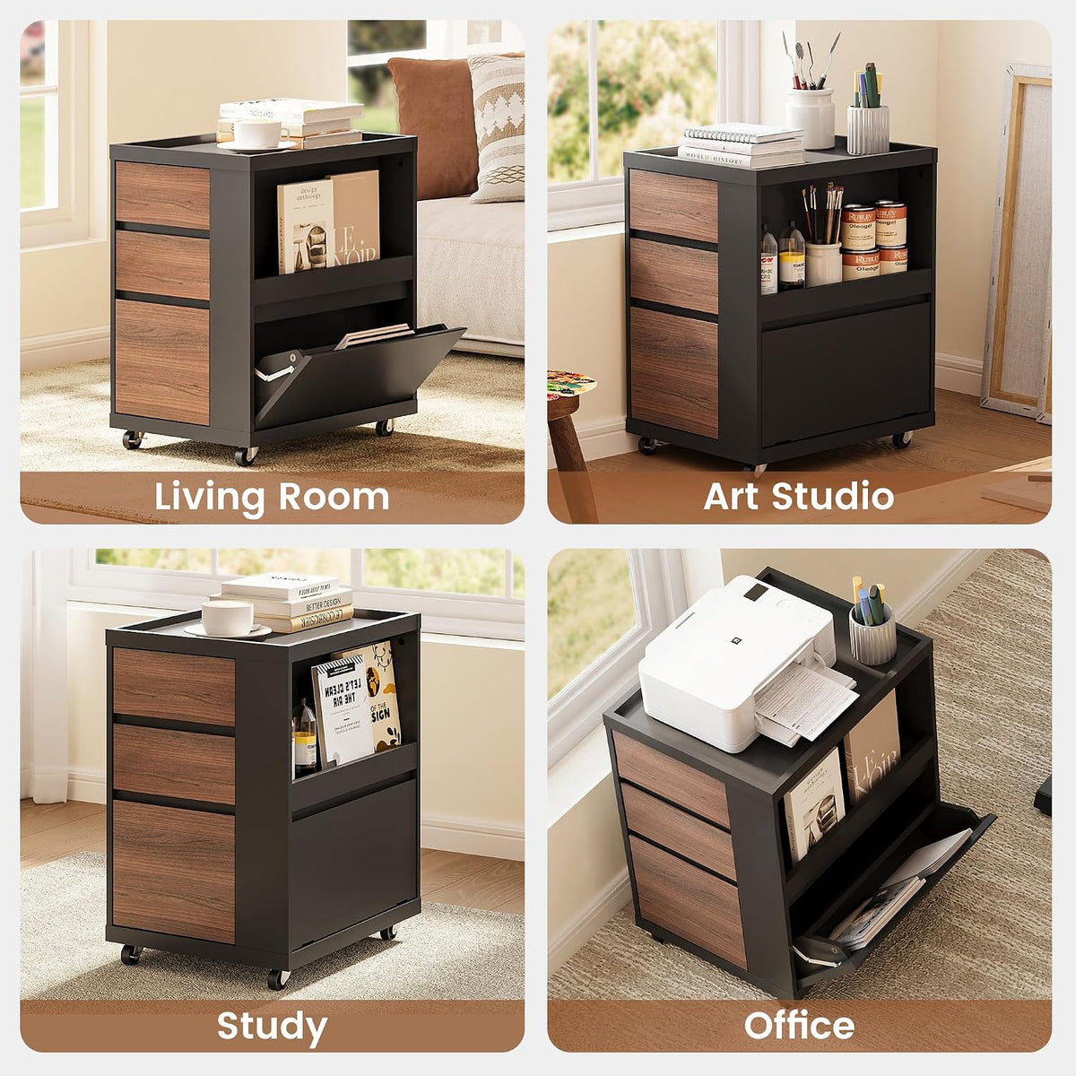 Mobile File Cabinet Under Desk with 3 Drawer, Office Storage Cabinet