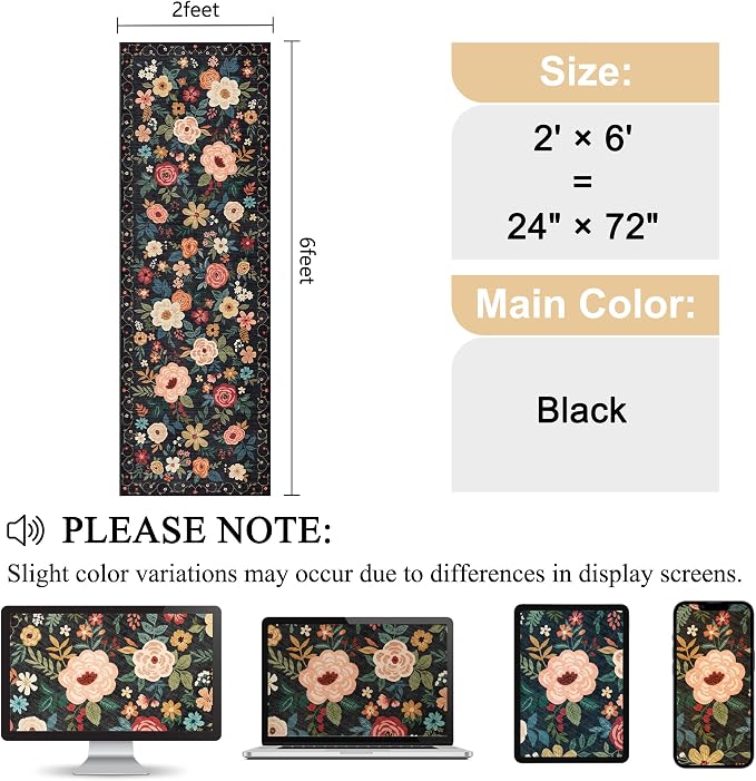DUKINO 2x6 Runner Rug for Hallway, Washable Kitchen Runner Rug