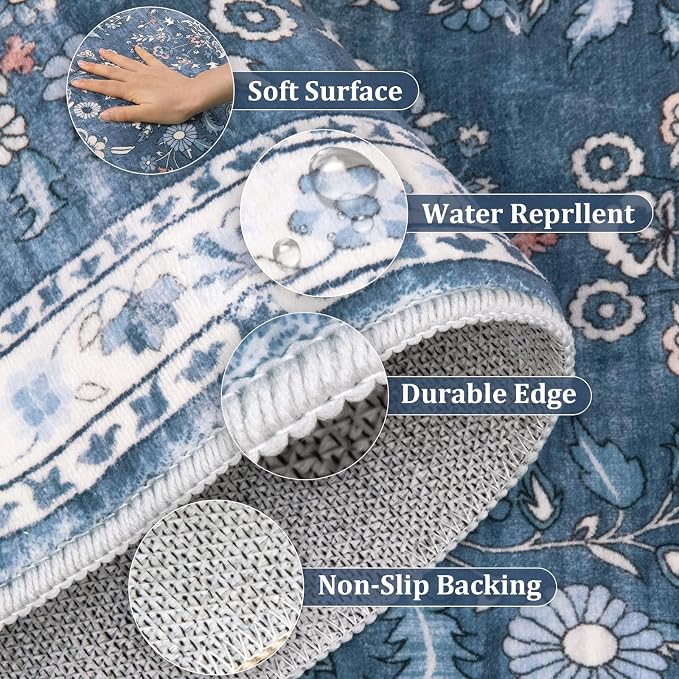 Yamaziot Washable Runner Rug 2x5 – Non Slip Boho Floral Hallway Runner Rug