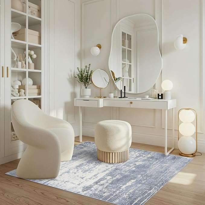 Washable 3x4 Kitchen Area Rugs: Abstract Stain-Resistant Sink Rug Non-Slip