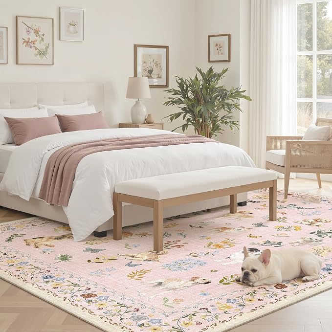 Soalmost Dog 6x9 Area Rugs for Living Room, Machine Washable Animal Floral