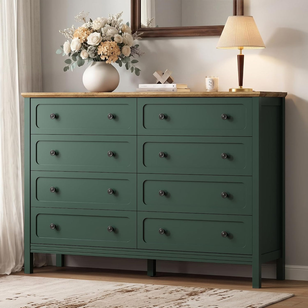 Tradare Green Dresser for Bedroom, 8 Drawer Dresser with Metal Handles, 55" Wide Modern Dressers & Chest of Drawers for Living Room, Hallway, Entryway