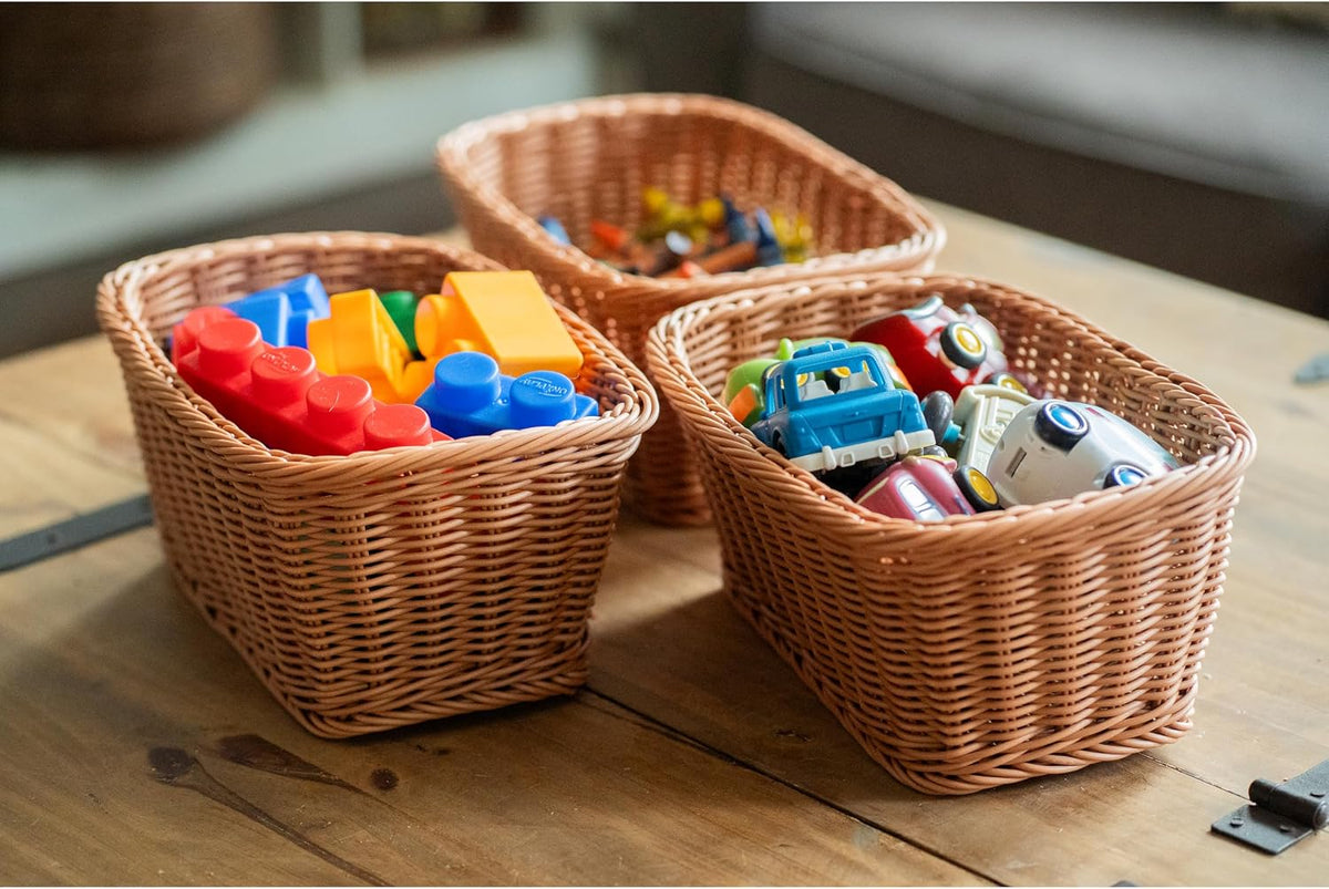 Constructive Playthings Washable Woven Wicker Storage Baskets, Set of 3