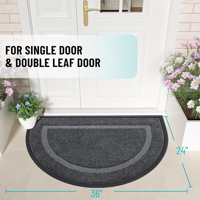 OLANLY Half Circle Door Mat Indoor Outdoor Entrance Welcome, Waterproof