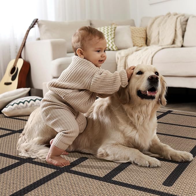 Tangsoo Easy Jute Rug 3x5 for Entryway, Non-Slip Washable Indoor Outdoor Stripe