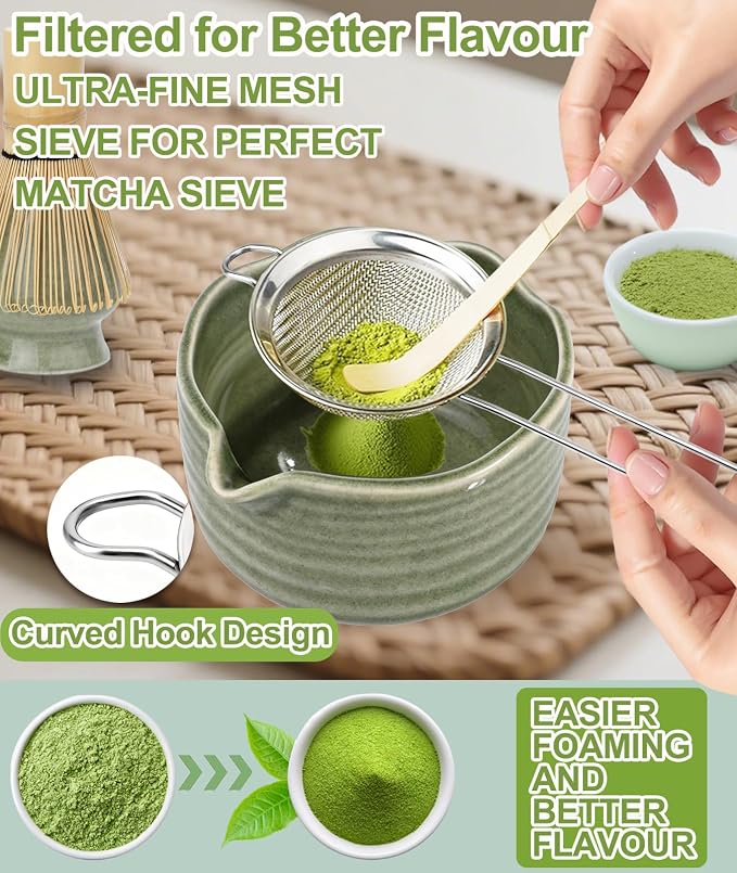 JBER Matcha Whisk Set, Whisk 100 Prongs, Sifter