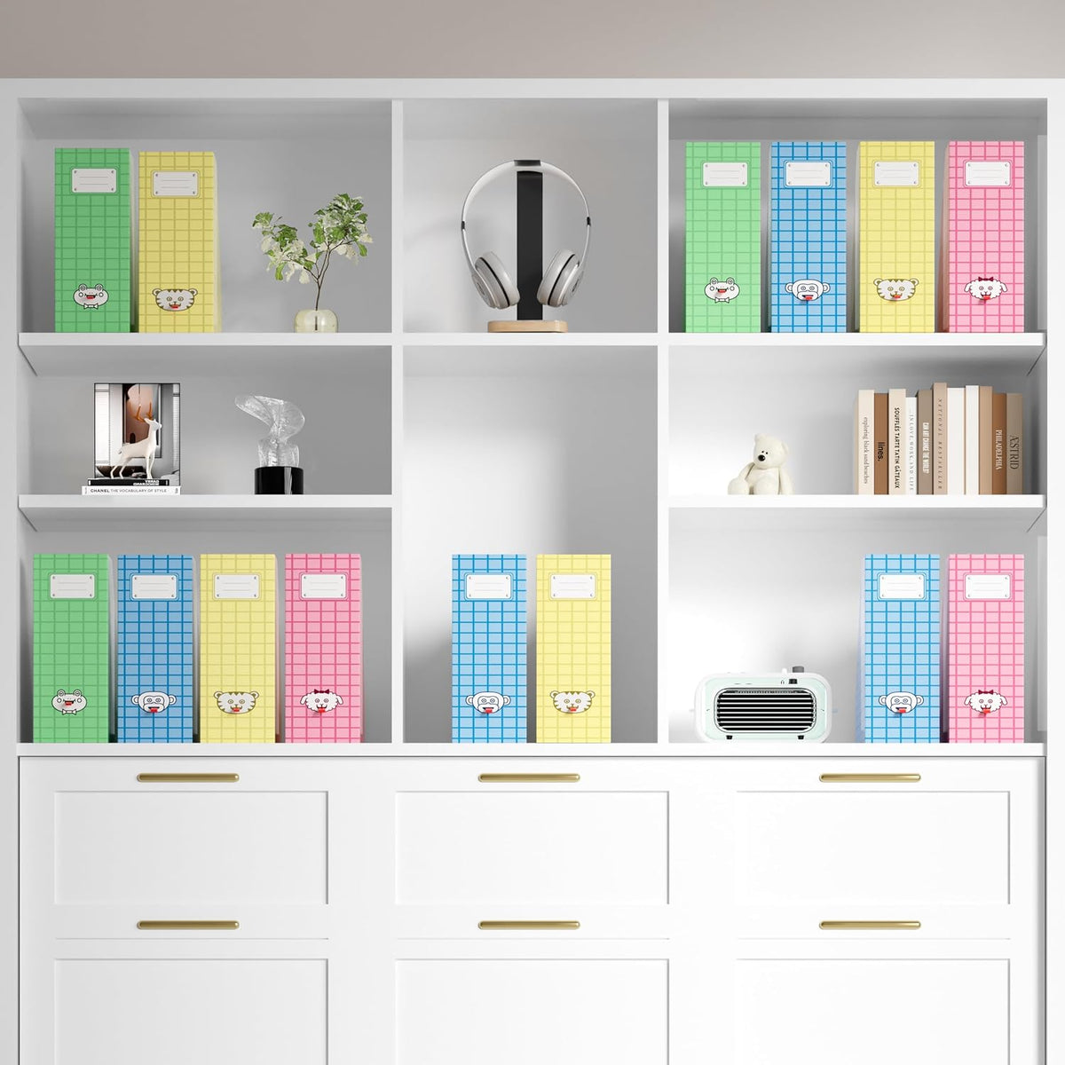 JiaWei Magazine File Holder Foldable Storage Boxes for Documents - Set of 4 Cardboard Magazine Rack Made of 2150 g/m² 10.5 cm Wide，Desk Organizer for Classroom, Home, and Office - Colorful