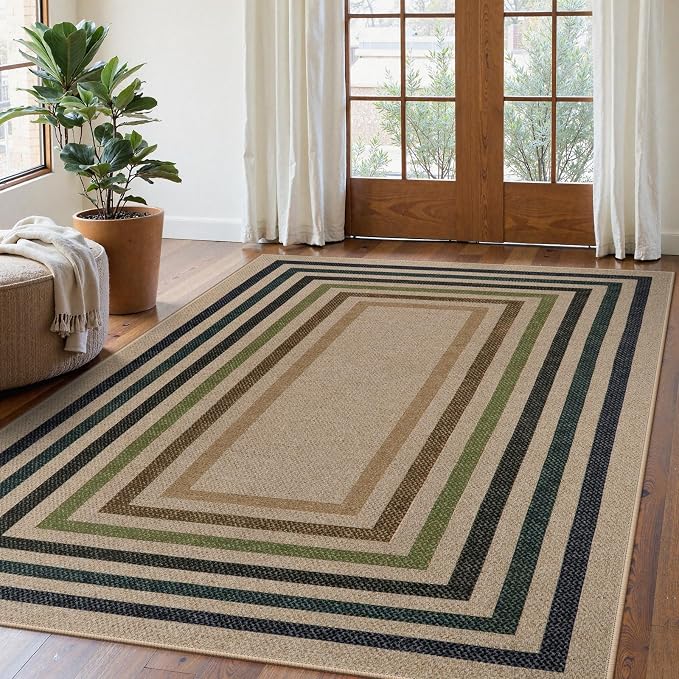 Lahome Enfys Modern Geometric Easy Jute Rug, Washable 5x7 Indoor Outdoor Rugs