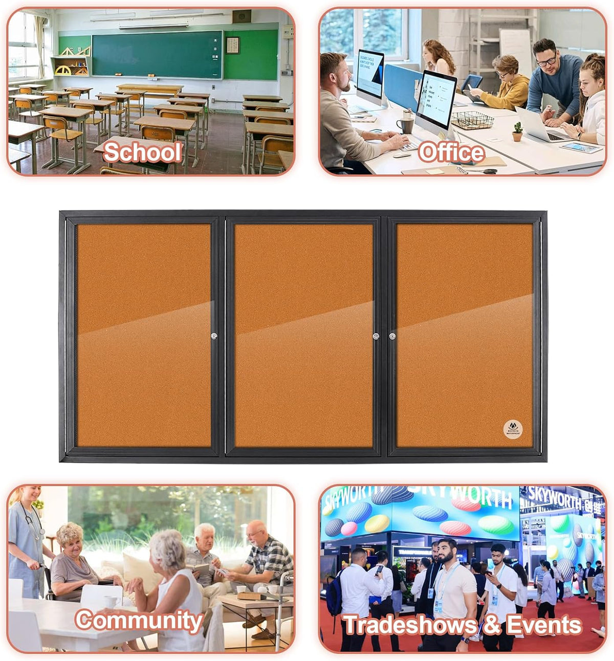 Enclosed Bulletin Board, Weatherproof Outdoor Noticeboard 70x36 Inch