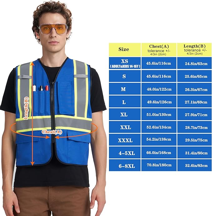 A-KSAFETY High Visibility Safety Vest for Men Women with Pockets and Zipper