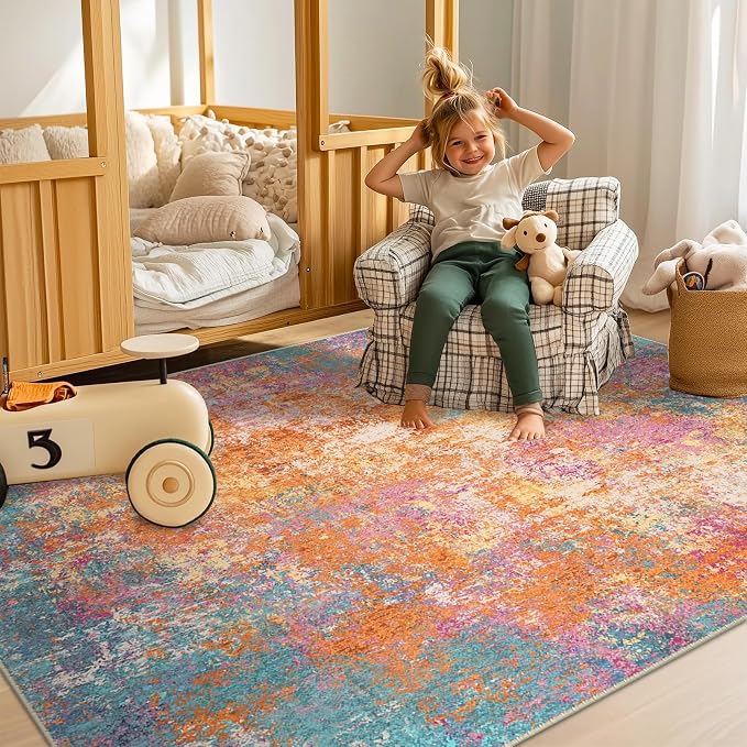 RELEANY Washable Area Rugs 9'x12' Non-Slip Modern Abstract Soft