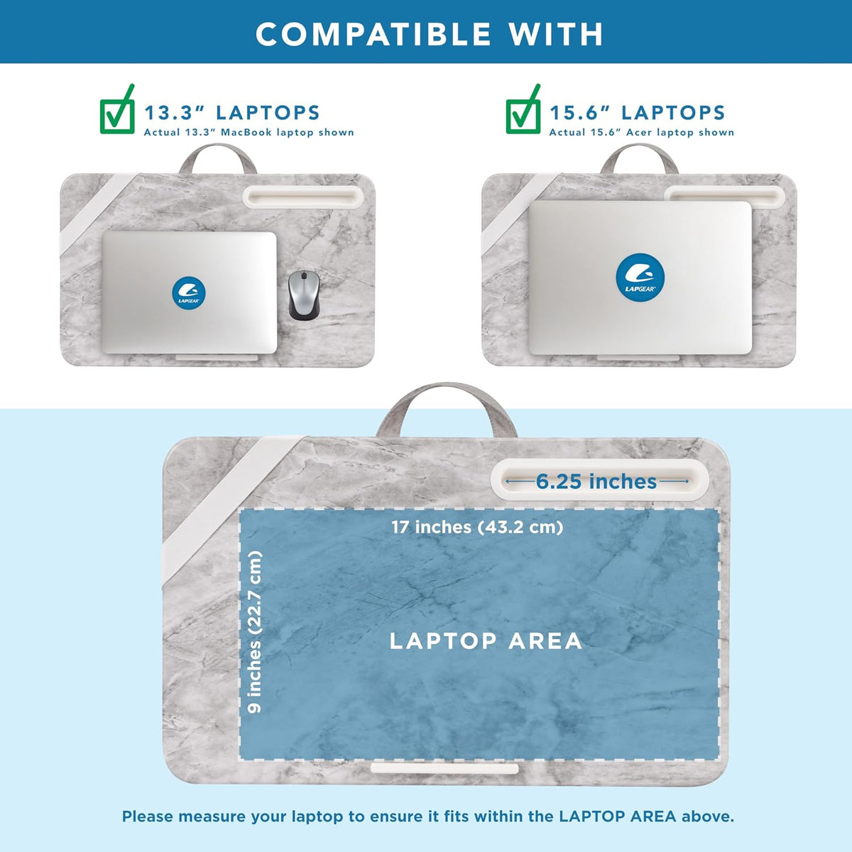LAPGEAR Elevation Lap Desk – White Marble, Fits 15.6” Laptops