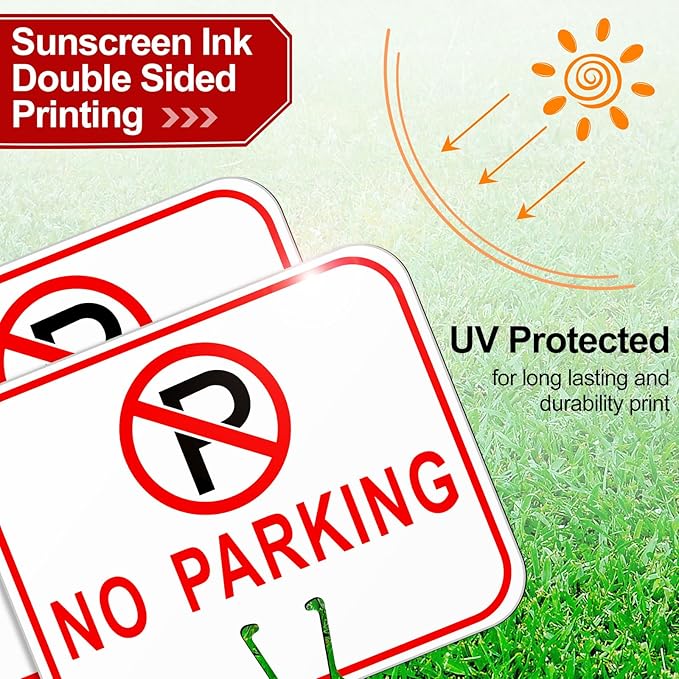 Geetery 3 Pcs No Parking Signs Traffic Cone, 12.6 x 10.43 Inches Plastic Traffic Cone Top Warning Sign for Road Barricade Outdoor Construction Waterproof