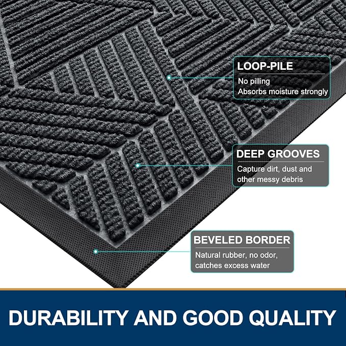 Smiry Front Door Mat Outside Entrance, Heavy Duty Sturdy Natural Rubber Doormat