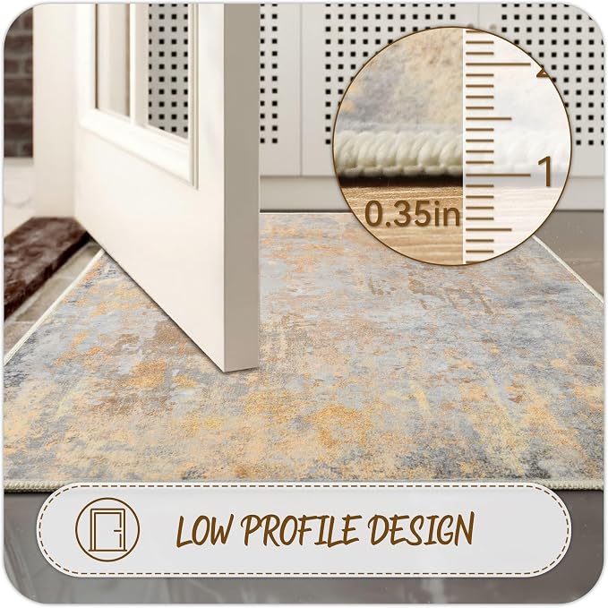 Beige Gold Rug Runners for Hallways Kitchen Non Slip Washable 2x6 Entryway
