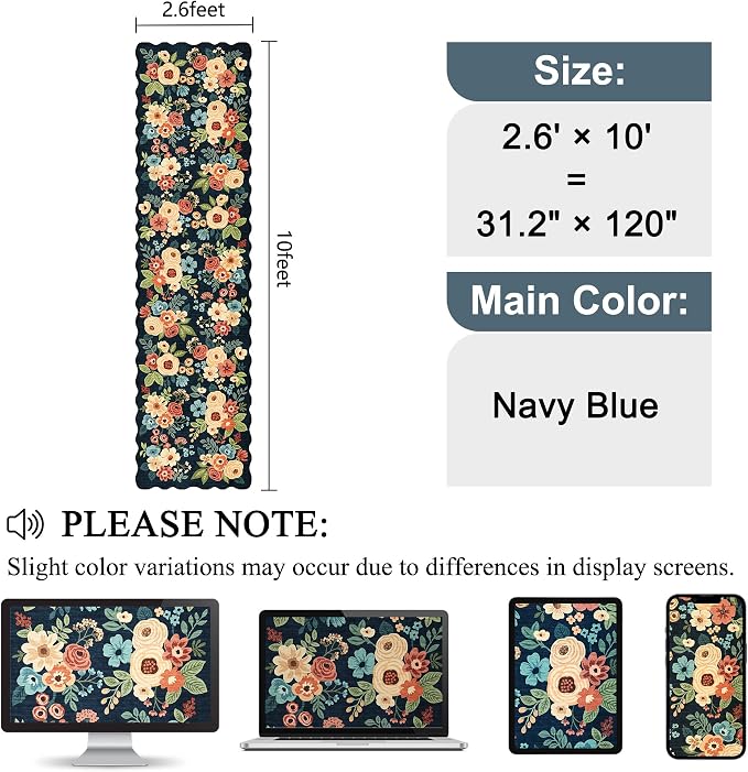 DUKINO 2.6x10 Runner Rug for Hallway, Lightweight Washable Floral Kitchen Rug