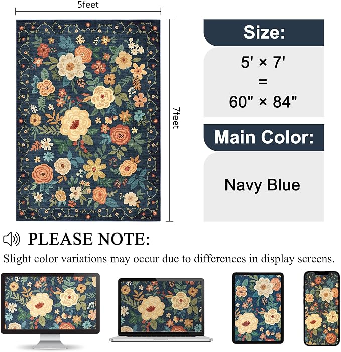 DUKINO 5x7 Area Rug, Floral Rugs