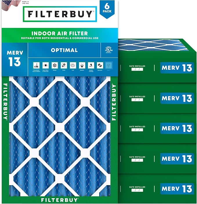Filterbuy 12x25x4 Air Filter MERV 13 Optimal Smoke & Allergy Defense,