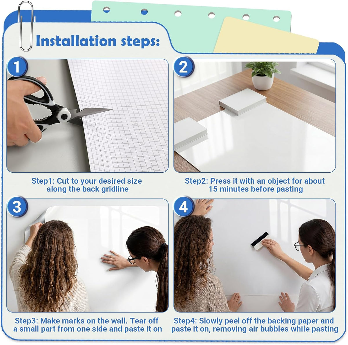 AFMAT White Board Dry Erase Paper, 48" x 36" Whiteboard Wallpaper, with 4 Markers, Stain-Proof & Super Sticky, No Ghost, 4' x 3' Peel and Stick Dry Erase Board Paper Roll for Wall/Home/Office