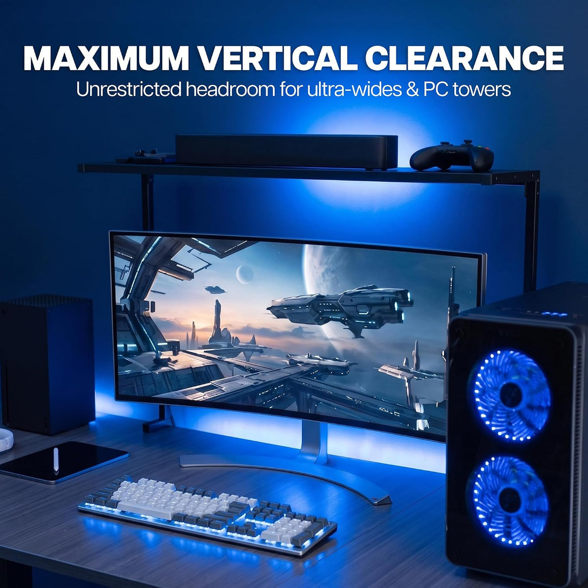 VIVO Black Clamp-on 38 in Overhead Desk Shelf Mount, DESK-SHELF38-B