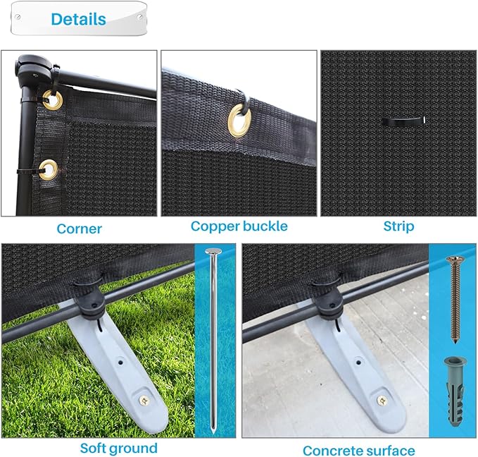 Patio 6' x 38' Outdoor Privacy Screen Freestanding Temporary Fence Panels Net Cover with Metal Poles for Outside Backyard Pool Garden Air Conditioner Fencing, Black