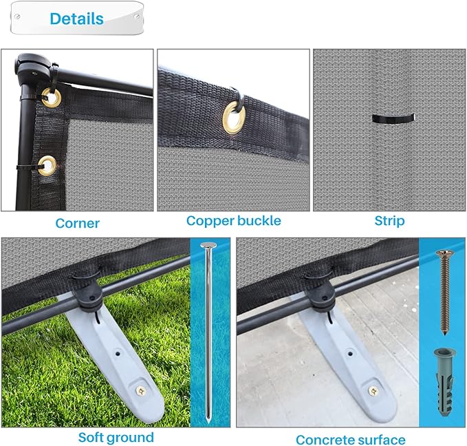 Patio 5' x 50' Outdoor Privacy Screen Freestanding Temporary Fence Panels Net Cover with Metal Poles for Outside Backyard Pool Garden Air Conditioner Fencing, Light Gray
