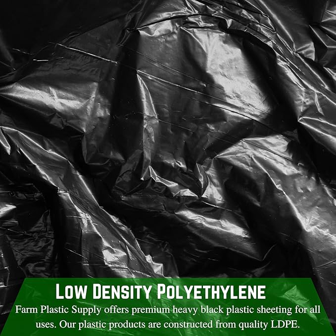 Farm Plastic Supply - Black Plastic Sheeting - 6 mil - (40' x 100') - Black Plastic Tarp, Polyethylene Vapor Barrier Plastic Sheeting, Black Painters Tarp, Roll of Heavy Duty Plastic
