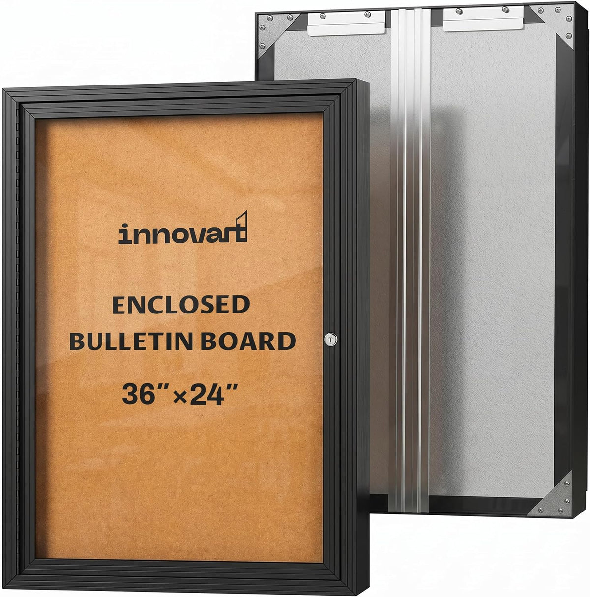 INNOVART Outdoor Enclosed Bulletin Board Weatherproof 36”x24”