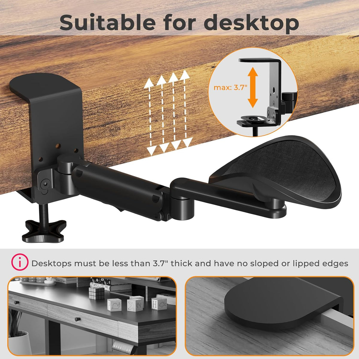 JOY worker Clamp-on Adjustable Arm Rest, 360° Rotating Elbow Rest for Desk