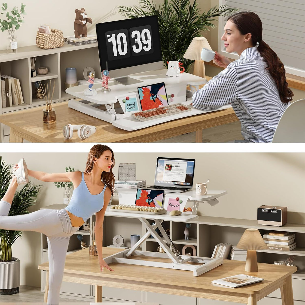 JOY worker Standing Desk Converter, 32" Height Adjustable Desk Riser, White