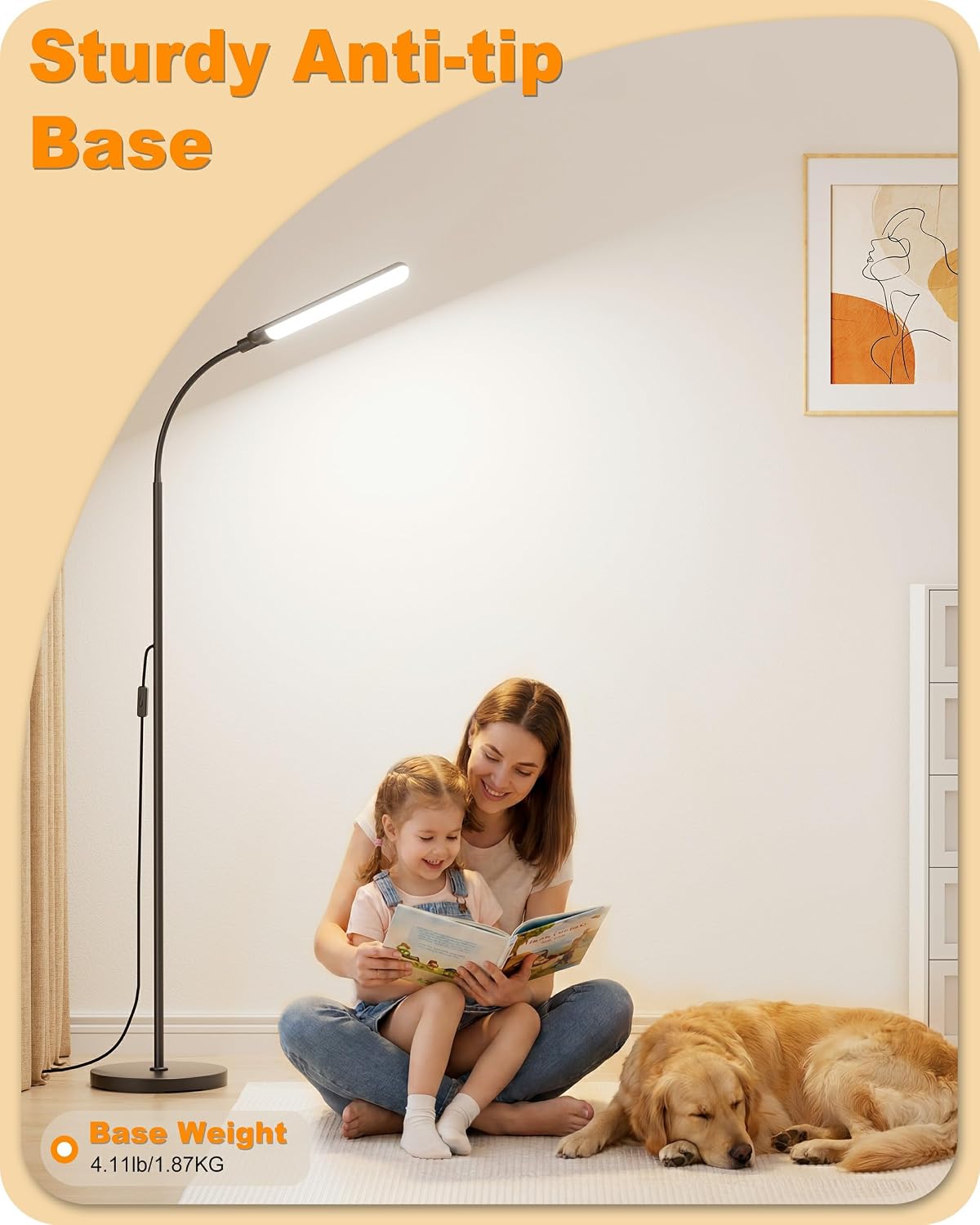 mukuxin LED Floor Lamp, 18W/1800lm Bright Reading Floor Lamp with Remote, Stepless Dimming, 2700K-6500K Color Temperature & Eye-Caring, Gooseneck Modern Standing Light for Living Room Bedroom Office