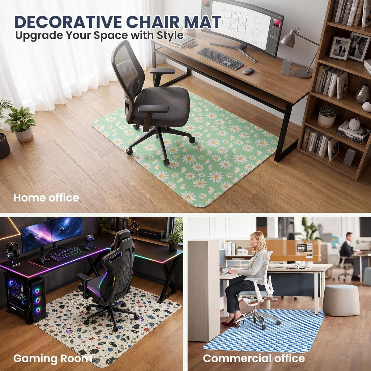 Office Chair Mat for Carpet Patterned PVC Non-Slip “35x48” Hardwood Floor