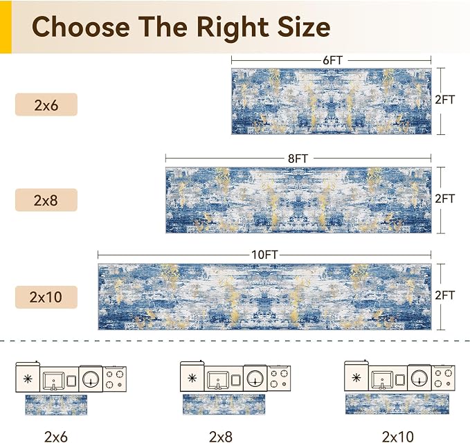 RELEANY Washable Area Rugs 2'x6' Non-Slip Modern Abstract Soft