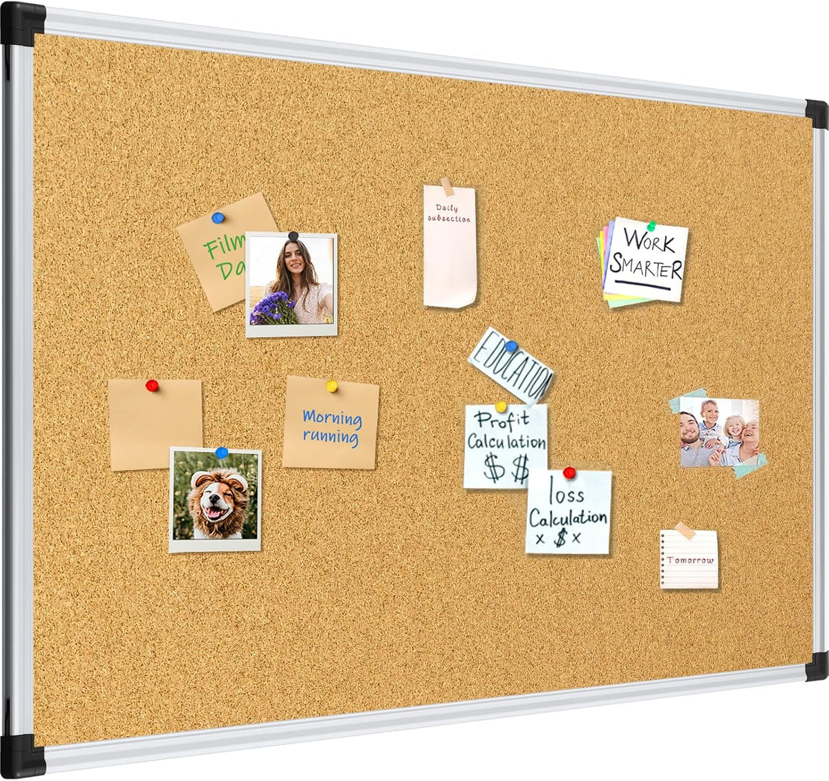 XBoard Cork Bulletin Board 36" x 24", Notice Board with Silver Aluminium Frame for Home School Office