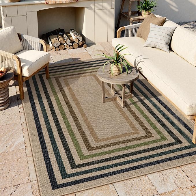 Lahome Enfys Modern Geometric Easy Jute Rug, Washable 5x7 Indoor Outdoor Rugs